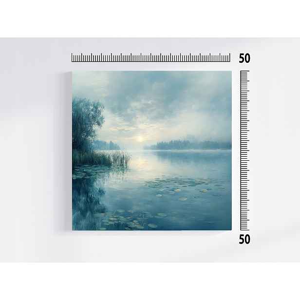 Obraz Na Plátně Plátno Krajina Jezero Stromy Slunce Východ Mlha 50x50