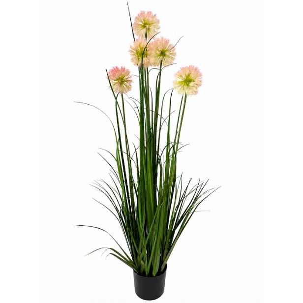 Umělá tráva dekorativní pampasová 115 cm, 5 růžových hlaviček