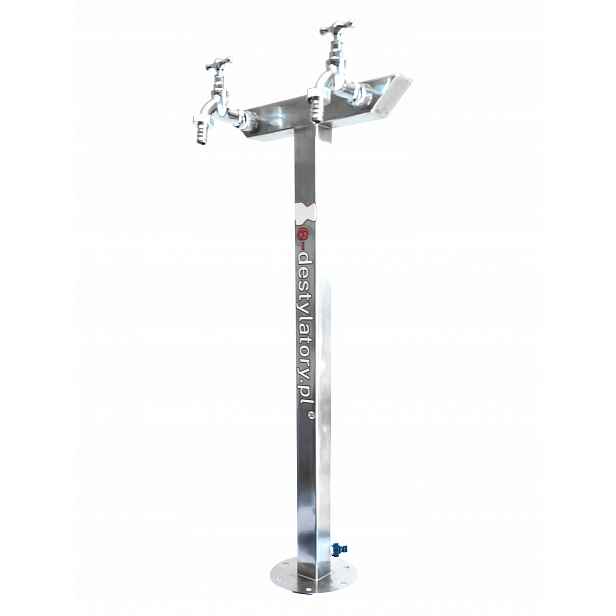 Zahradní hydrant 70 cm, dva kohoutky Inox „Čtverec šikmý“ – boční přívod vody