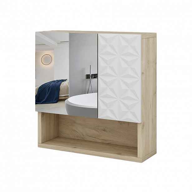 Vicco KOUPELNOVÁ ZRCADLOVÁ SKŘÍŇKA Edge Bílá 54 x 55 cm s dvířky a otevřenými přihrádkami