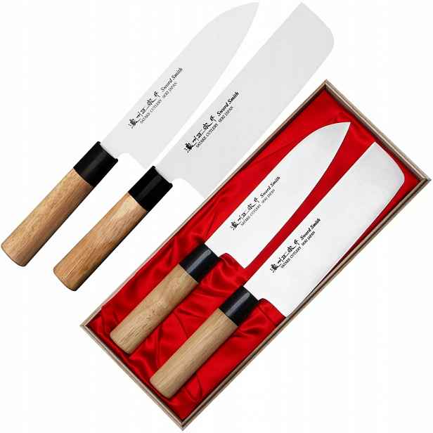 Satake Japonský set 2 nožů Nůž Santoku 17 cm a Nakiri 16 cm V Pouzdru