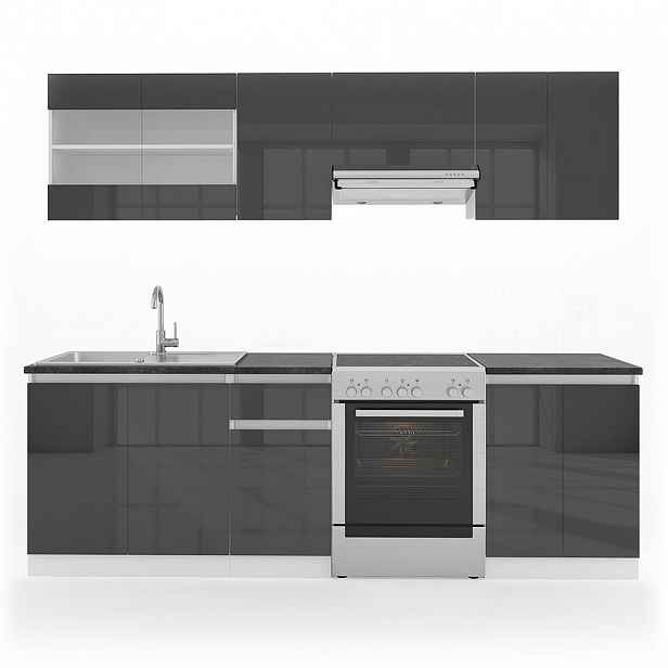 Vicco KUCHYŇSKÁ LINKA R-Line, Antracitový vysoký lesk/Bílá, 240 cm, AP Black