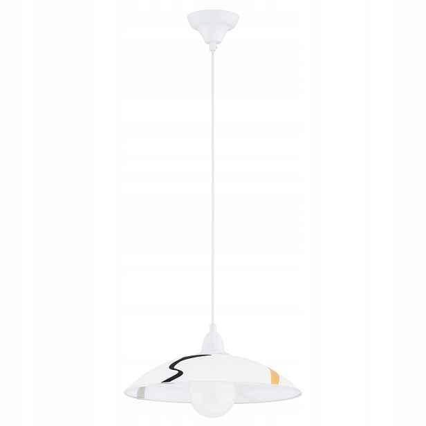 Závěsná lampa bílá kulatá, vzorované stínítko nad stůl E27 15W Alfa