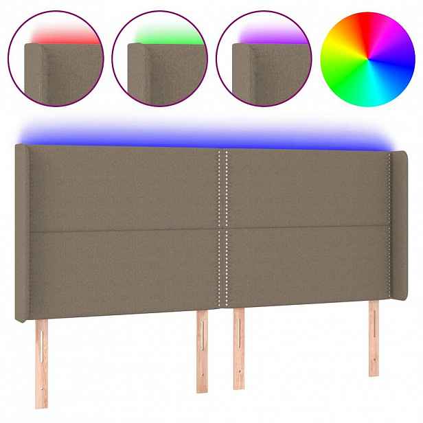vidaXL Čelo postele s LED taupe 203 x 16 x 118/128 cm textil