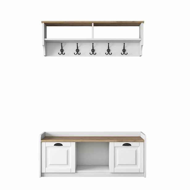 Nástěnný věšák s botníkem Polo White and Walnut