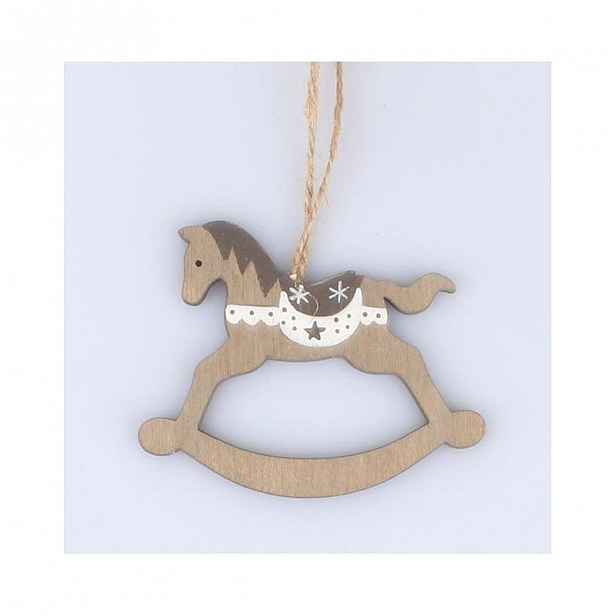 Sada 5 závěsných dřevěných dekorací ve tvaru houpacího koně Dakls