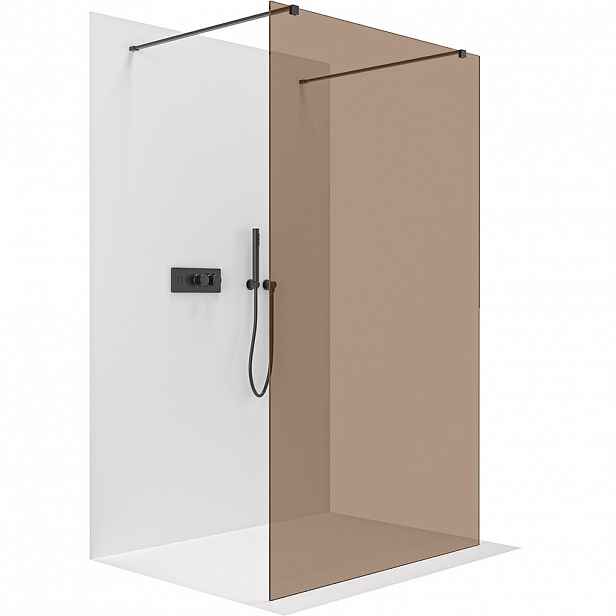 Sprchová zástěna Walk-in Onyx Duo L/P - 8 mm - hranatá vzpěra - černá matná, bronzové sklo - 130x200 cm