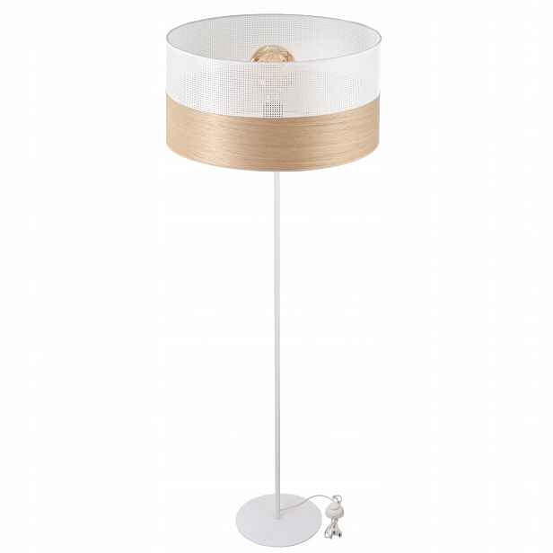 Stojací Lampa Na Podlahu Ze Dřeva, Stínidlo S Otvory, 40 CM, E27, Bílá, Polská Led