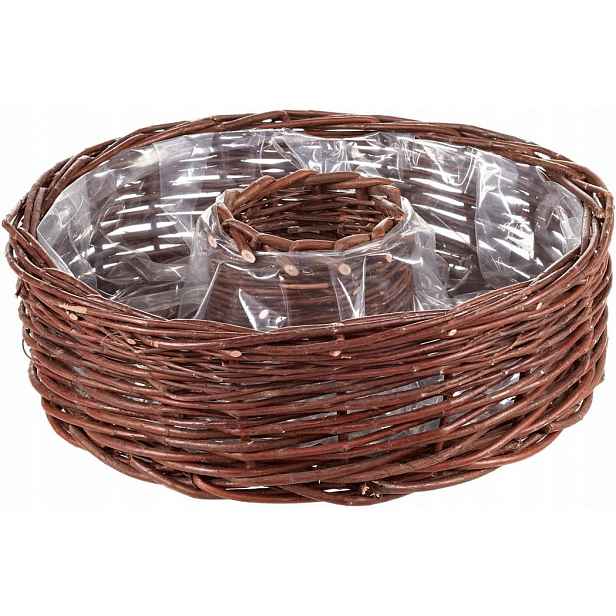 Květináč z proutí hnědý Dehner 38 cm x 12 cm, koš s fólií na sázení