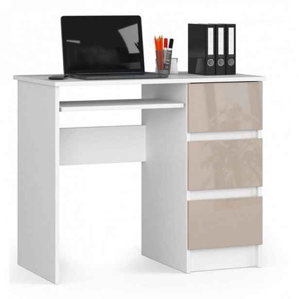 Počítačový stůl A-6 pravá bílá/cappuccino lesk