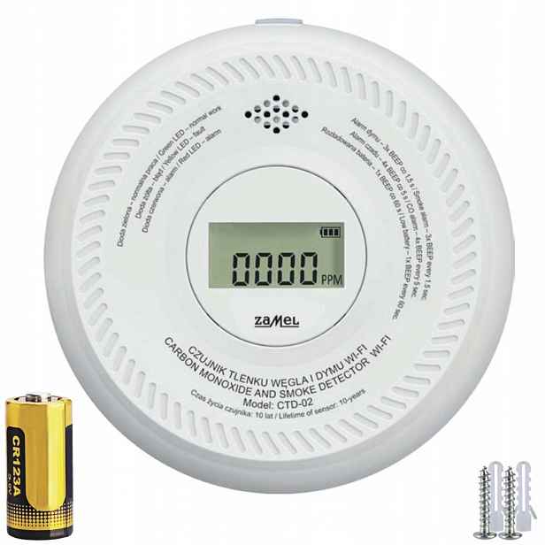 Detektor Oxidu Uhelnatého 2v1 oxidu WiFi Tuya Bezdrátový detektor Zamel CTD-02