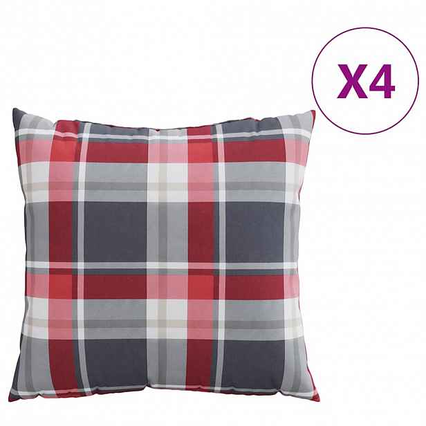 vidaXL Polštáře na pohovku 4 ks červený kostkovaný vzor 40 x 40 cm látkové