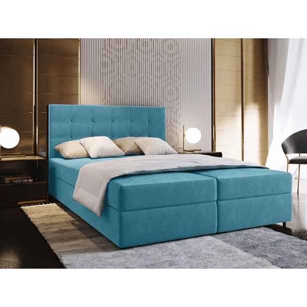 Čalouněná postel boxspring GLORIEN VELVET 140x200 cm modrá Matrace: Matrace Bonell pružinová