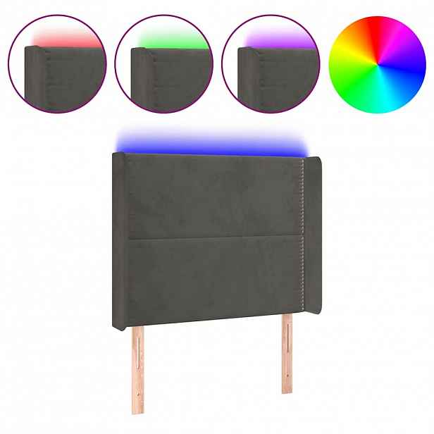 vidaXL Čelo postele s LED tmavě šedé 93 x 16 x 118/128 cm samet