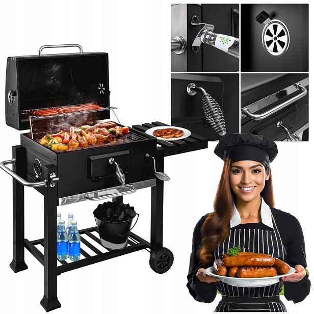 Zahradní gril na dřevěné uhlí Mejor s víkem na kolečkách
