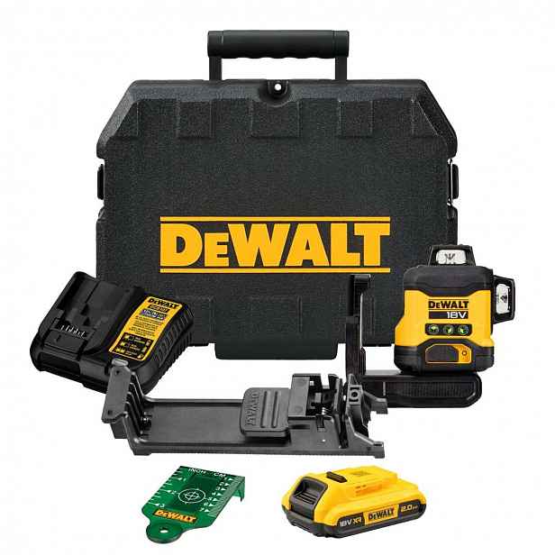 DeWALT - 18V AKU zelený křížový laser, 1x aku 2,0 Ah XR, nabíječka DCLE34031D1