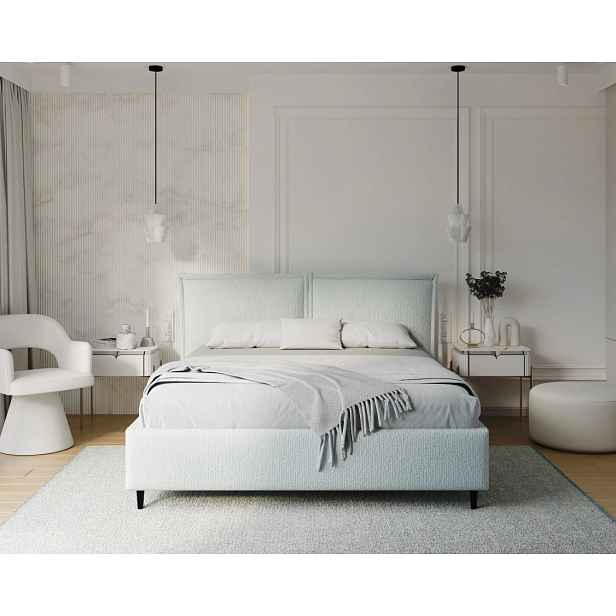 FDM Čalouněná dvoulůžková postel Avena Plus se zvedacím roštem bouclé Cleo mintová, velikost 140x200
