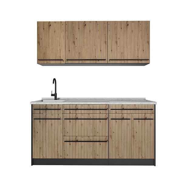 Vicco JEDNOTKOVÁ KUCHYNĚ R-Line, Řemeslný dub/Antracit, 160 cm pracovná doska Mramor