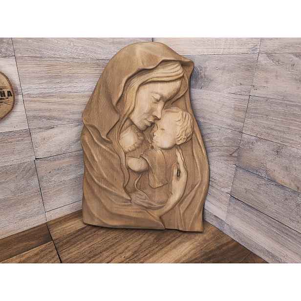 Obraz ze dřeva reliéf dárek svatba Madona Maria s dítětem 40