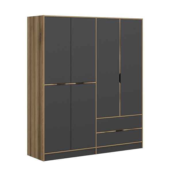 Kalune Design Šatní skříň Elina 180 cm grafit/ořech