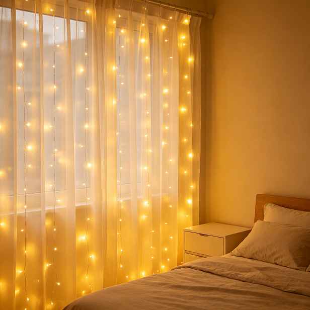 TEMU Závěsná světýlka ve tvaru záclony, teplá bílá, 1m 100LED, 2m 200LED, 300LED, USB napájení, řetězová světla pro ložnici, svatbu, párty, dekoraci