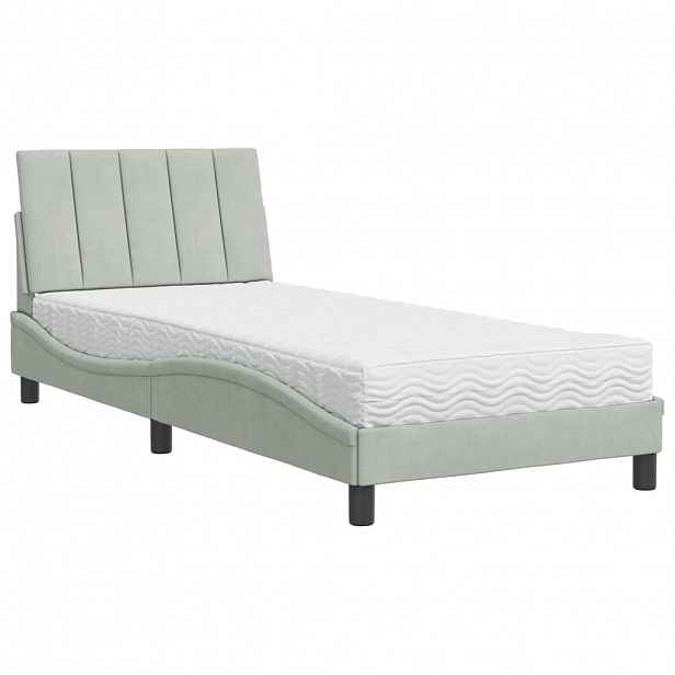 vidaXL Postel s matrací Hanko světle šedá 80 x 200 cm samet