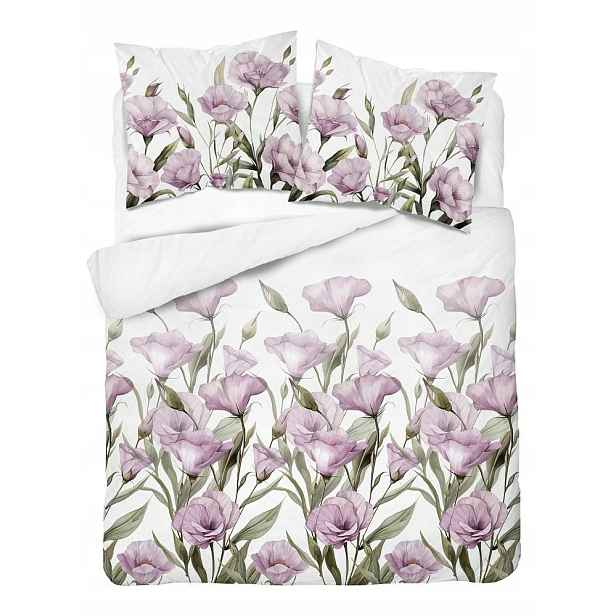 Povlečení 220x200 Růžové květy velké na bílém pozadí Home Satin