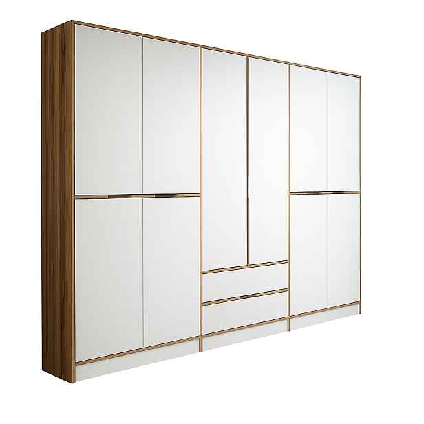 Kalune Design Šatní skříň Elina 270 cm bílá/ořech