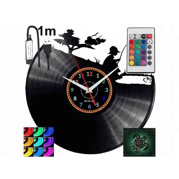Rybák Nástěnné hodiny Rgb Led podsvícené na dálkové ovládání Vinylová deska Moderní