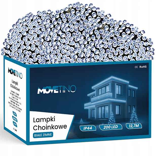 Vánoční Osvětlení Na Stromeček Venkovní Závěs 200LED Vánoce IP44 12,7 m Bílá Studená XL