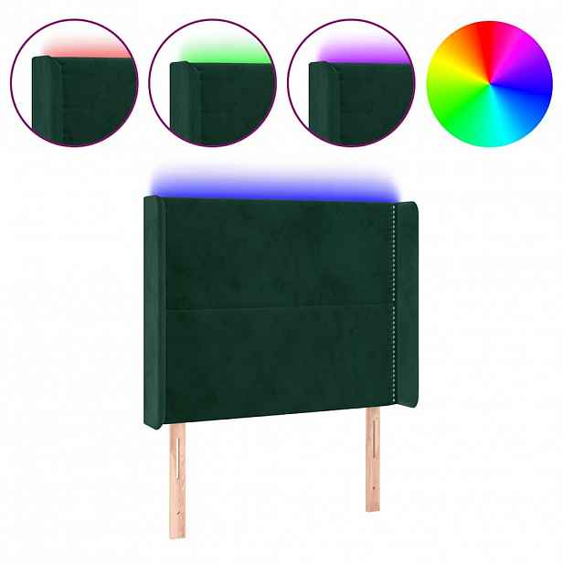vidaXL Čelo postele s LED tmavě zelené 103 x 16 x 118/128 cm samet