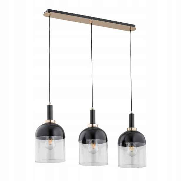 Moderní závěsná lampa, trojitá, černá, zlatá, skleněná stínítka Alfa