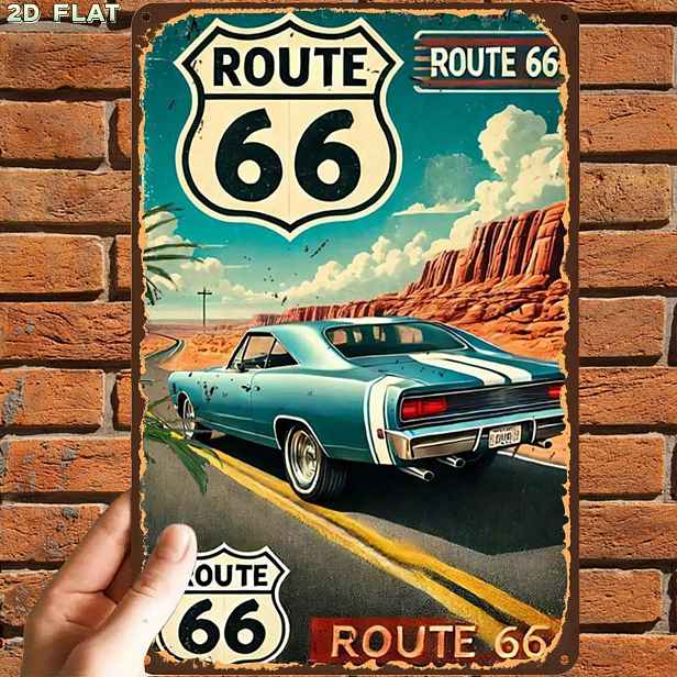 TEMU 2D plochý, 1 ks, retro vintage plakát s autem , kovová cínová cedule, s předvrtanými otvory, ideální pro vnitřní, zahradní, venkovní a toaletní