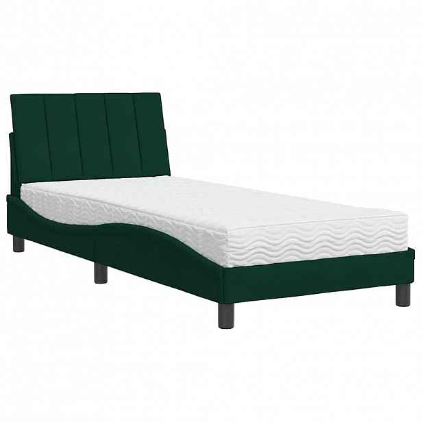vidaXL Postel s matrací Hanko tmavě zelená 80 x 200 cm samet