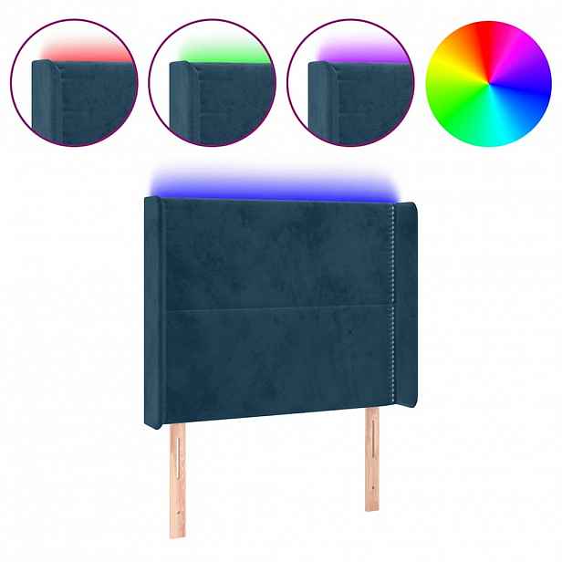 vidaXL Čelo postele s LED tmavě modré 103 x 16 x 118/128 cm textil