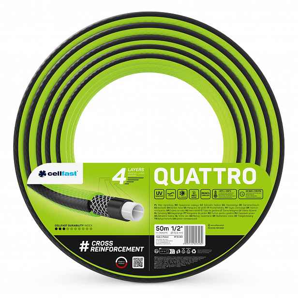 Hadice Quattro 1/2 50 m, 4 vrstvá, silná, odolná, pružná pro zahradu