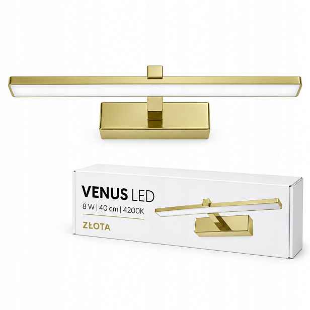 Nad pohovku nástěnná lampa Venus 40 cm 8W zlatá Led 4200K IP44 580lm do obývacího pokoje