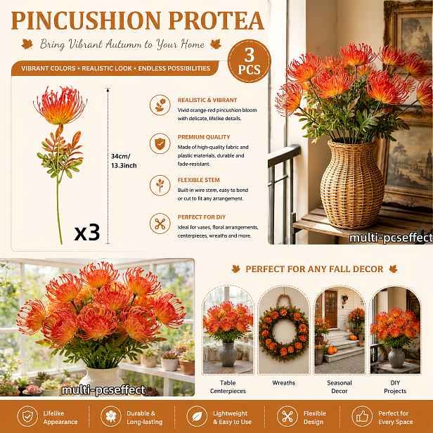 TEMU Sada 3 ks oranžovo-žlutých imitací císařských chryzantém, dlouhotrvající bez blednutí vadnutí. Vhodné pro dekoraci obývacích pokojů, jídelních