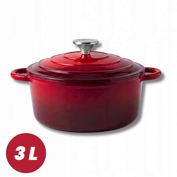 Hrnec 3 L Smaltované Víko Červený Plyn/indukce Trouba 22 CM