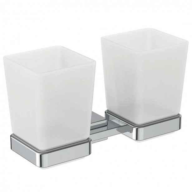 Ideal Standard IOM Square - Pohárky na kartáčky a pastu s držákem, matné sklo/chrom E2205AA