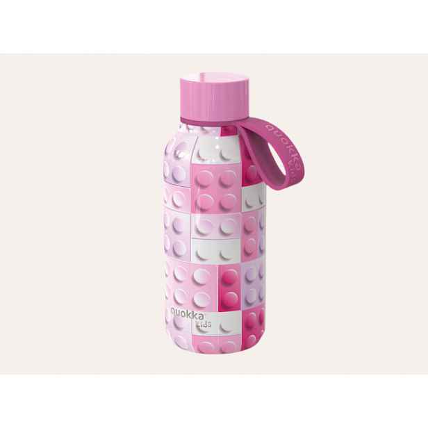Quokka Nerezová termoláhev Solid Kids s poutkem Pink Bricks 330 ml