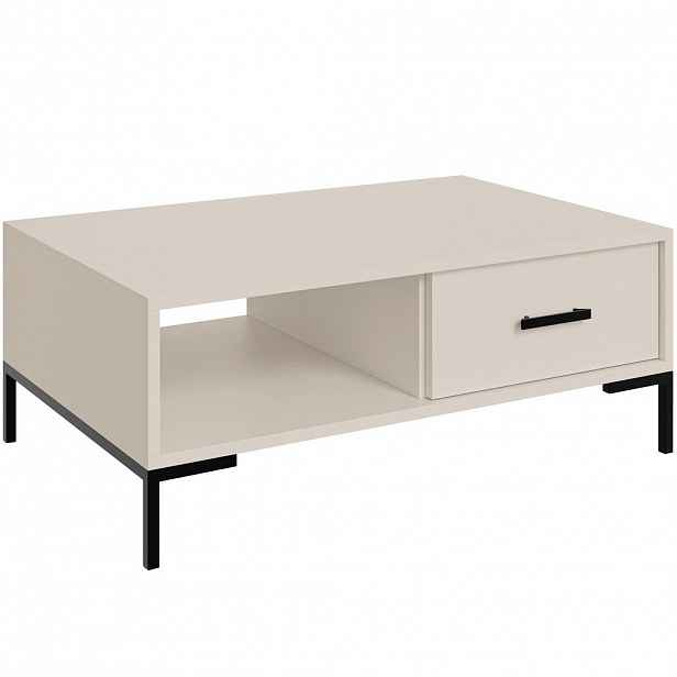 Beautysofa KONFERENČNÍ STOLEK Selena se zásuvkou a otevřenou přihrádkou, kovové nohy, tiché dovírání, kašmír, 100 × 60 cm