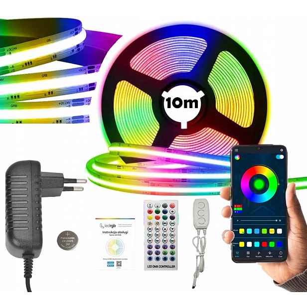 Led Páska 10M (1x10m) Cob Neon Rgbic 576/m Bluetooth Aplikace Dálkový Ovladač Set