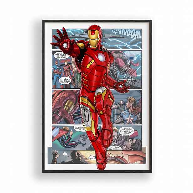 Plakát Iron Man avengers Obraz Rámeček Dřevěný Černý 30x42 cm