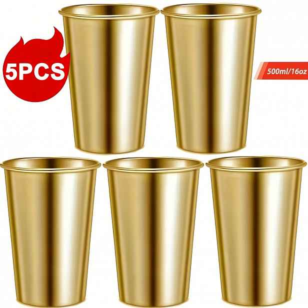 TEMU 3/5 ks elegantních zlatých pivních sklenic z nerezové oceli, vyrobených z nerezové oceli 304, lehké a stohovatelné pro přenositelnost,