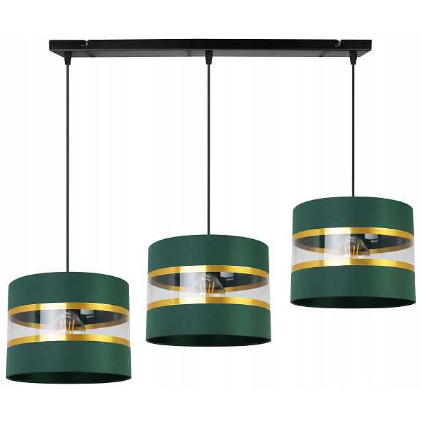 Závěsná Stropní Lampa Trojitý Lustr Glamour Zlaté Pruhy Bílé Stínidlo