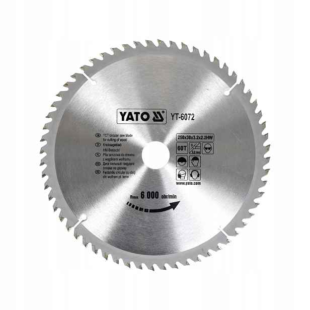 Vidiový Kotouč 250 MM Na Dřevo A Plasty YT-82165 60 Zubů Wolfram Yato