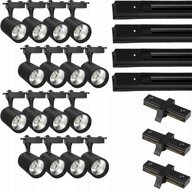 16 X Kolejnicový Reflektor Led Svítidlo Hotový Systém Osvětlení Kolejnicový Kabel