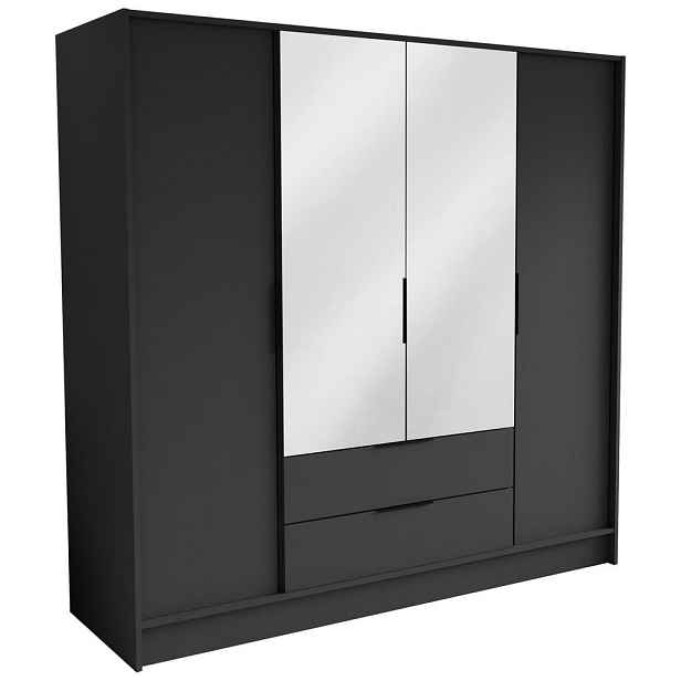 MASSENO ŠATNÍ SKŘÍŇ S OTOČNÝMI DVEŘMI CAVA, 200/200/51 cm moderní 4dveřová se zrcadlem, grafitová