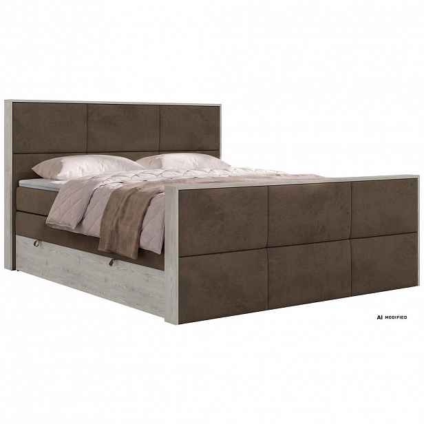 MKS POSTEL BOXSPRING DELNOR KING DUO 180/200 - Hnědá Samet - Topper T25 - H3